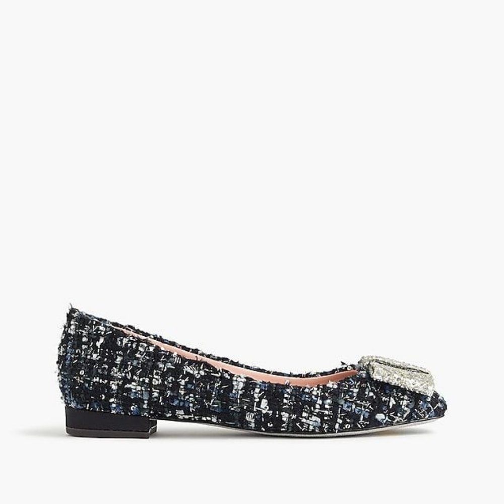 J. Crew Poppy tweed glitter bow flats 7.5 - Picture 2 of 9